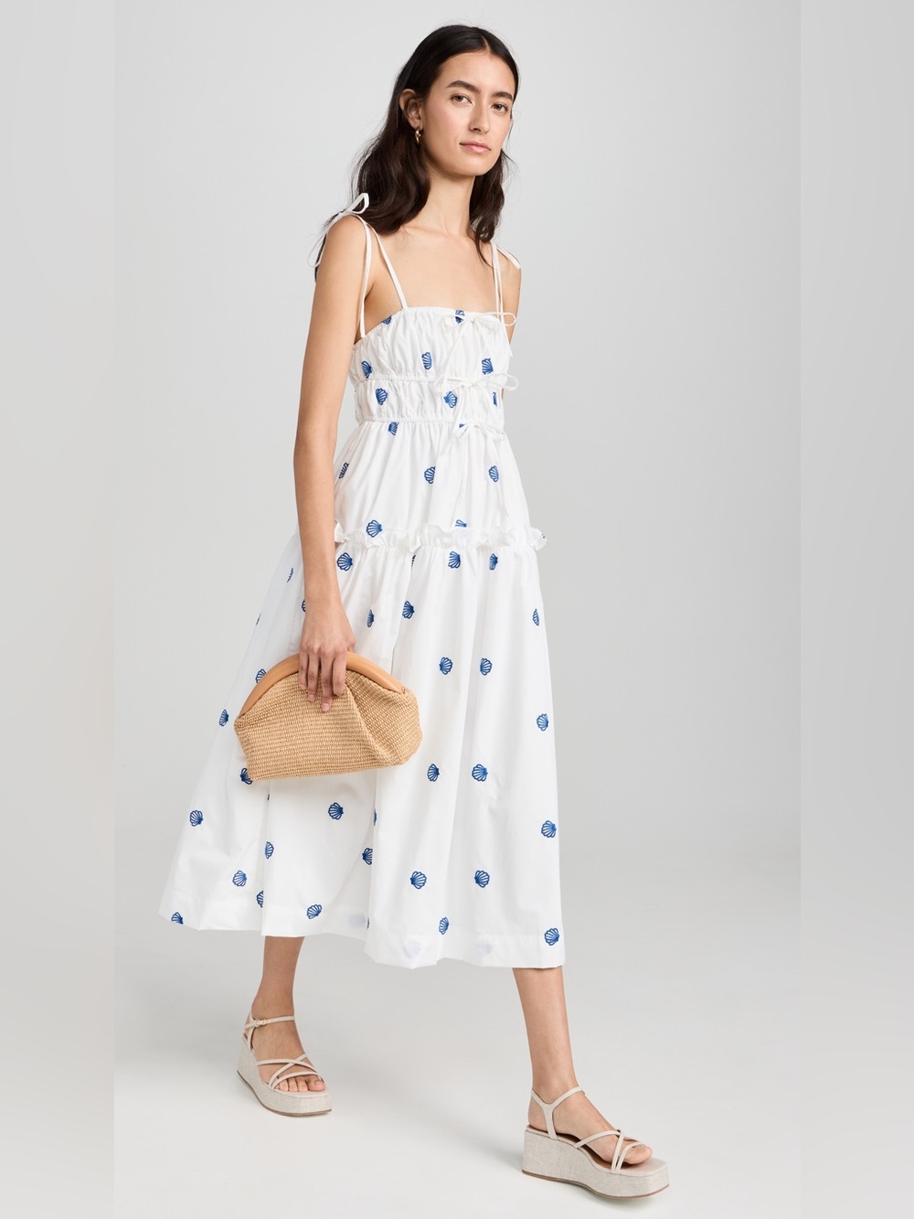 En Saison Alani Midi Dress Size XS Embroidered Sea Shell Resortwear
